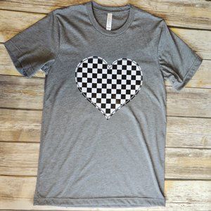 NWOT Checkered Flag Heart Tee